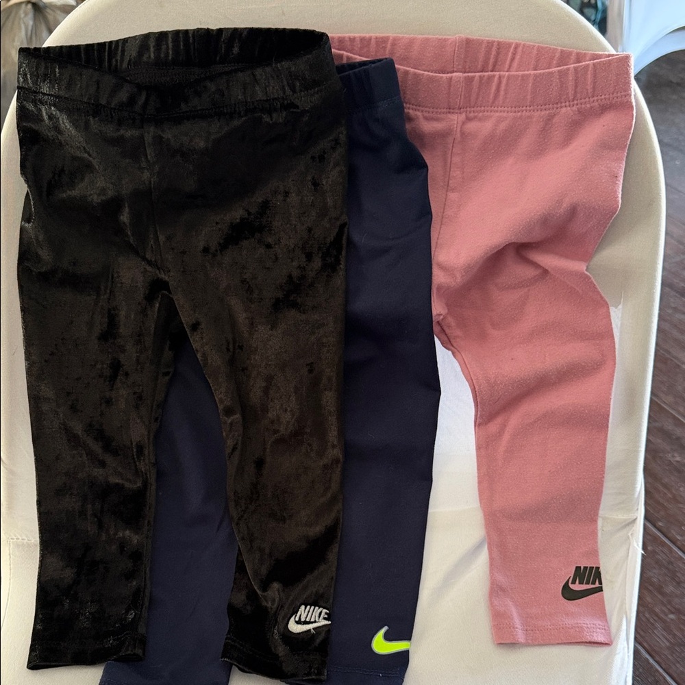 3 pairs of Nike Kids Leggings Trio - Black, Navy, Pink